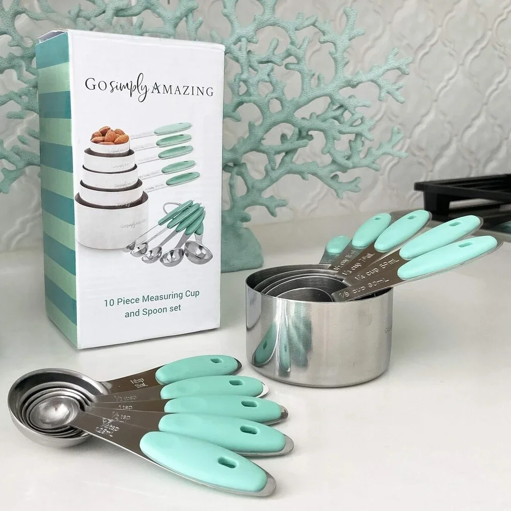 Measuring Cups and Spoons Set - 5x Stackable Cups Set, 5x Stackable Spoons Set